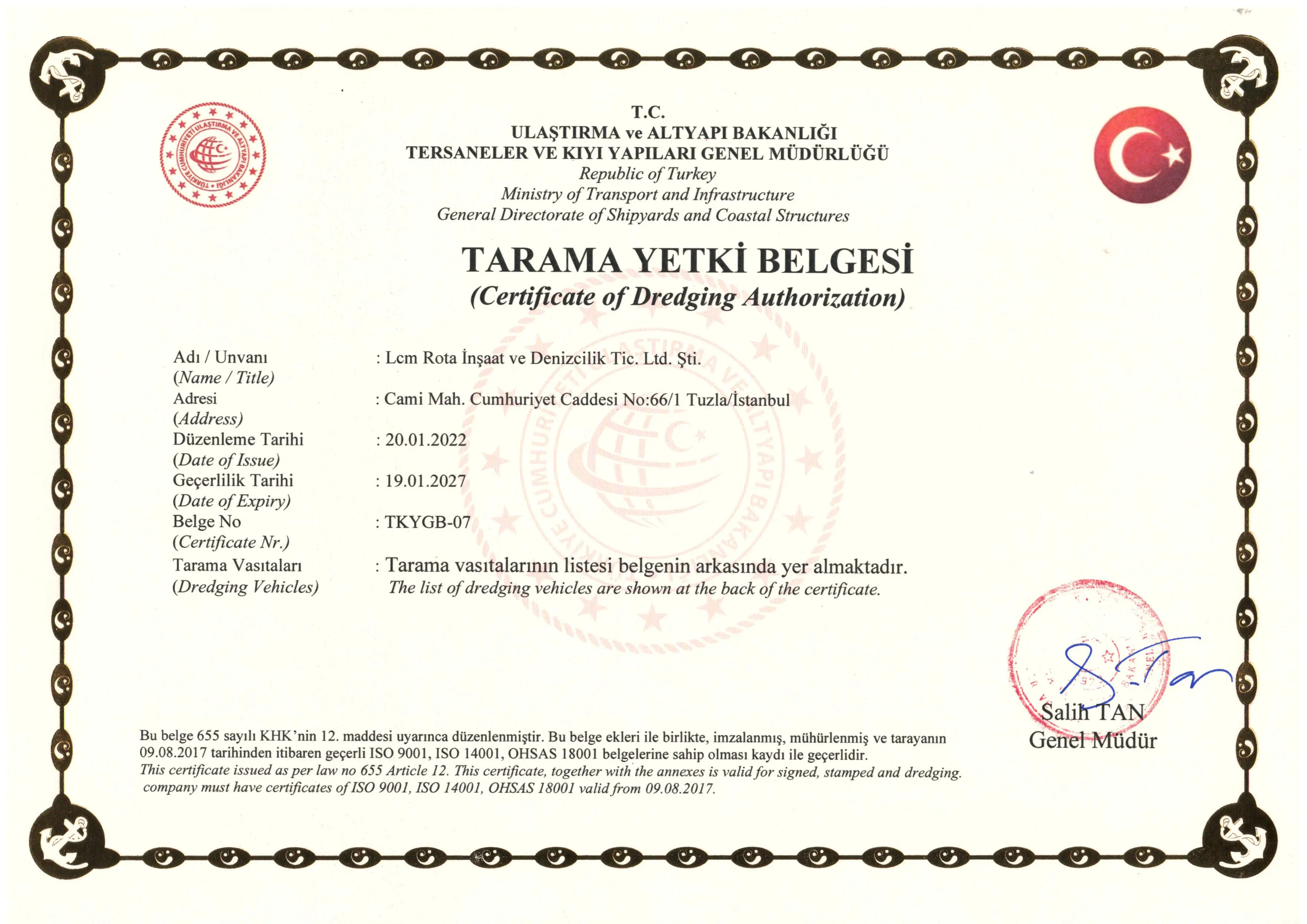 LCM Rota Denizcilik Tarama Yetki Belgesi